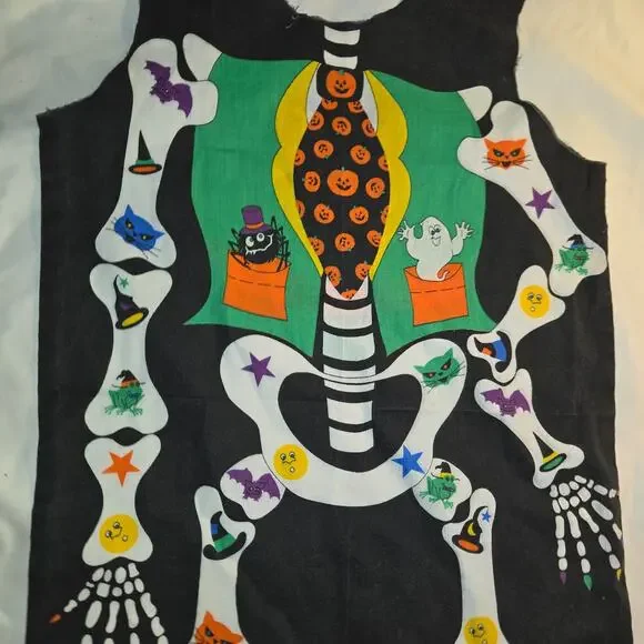 Vintage Skeleton Witch Pullover Halloween Costume Apron Mask Sheet 31" L 18" W - Picture 13 of 16